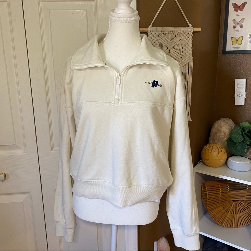 Prince Pickleball Embroidered Cream Quarter-Zip Sweater / Size XL